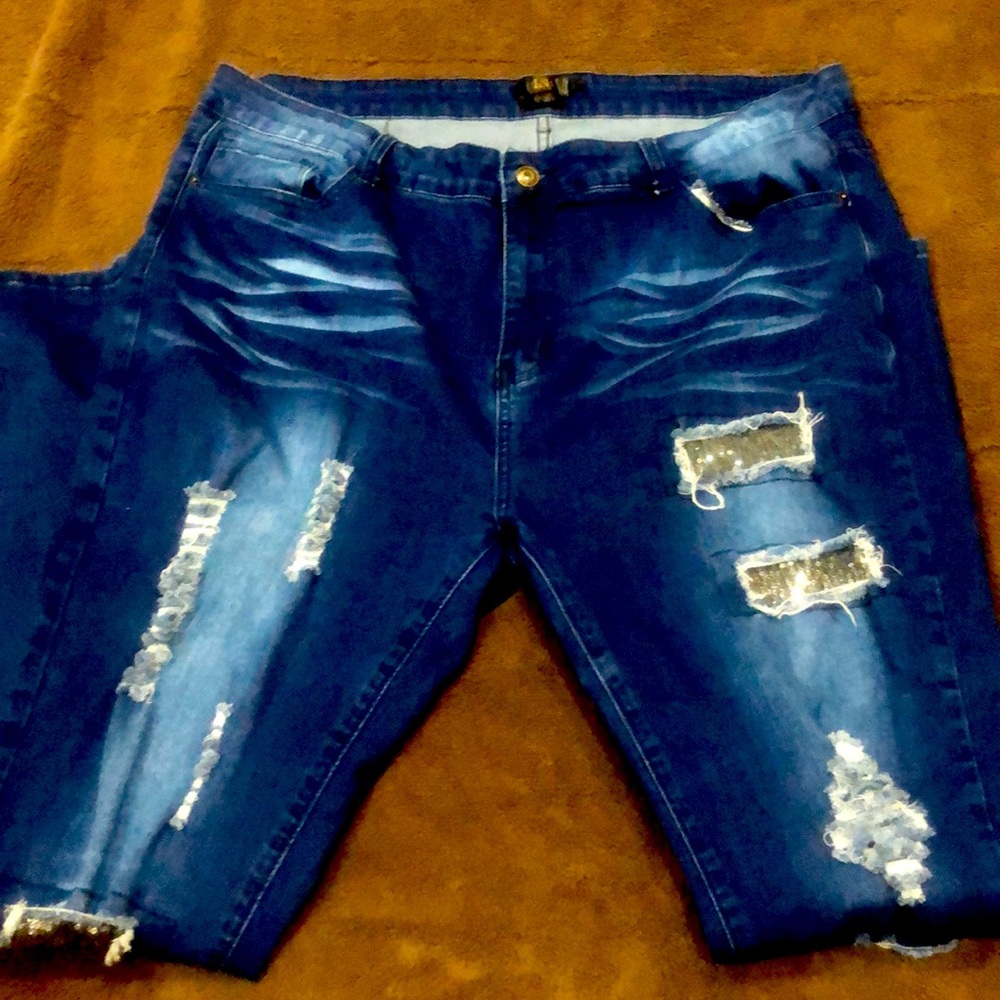 L&B Skinny Distressed Sequin Jeans